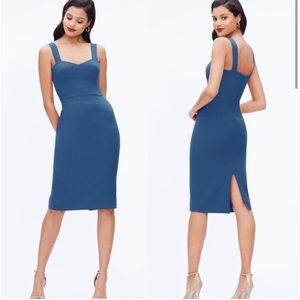 NWT Dress the population peacock blue teal Midi sleeveless bodycon Nicole M